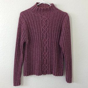 LL BEAN Mock Turtleneck Heavy Cable Sweater E14